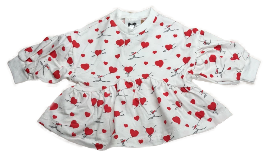 Langarmshirt mit Raffung – Herzen weiß