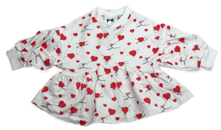 Langarmshirt mit Raffung – Herzen weiß