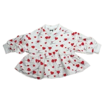 Langarmshirt mit Raffung – Herzen weiß